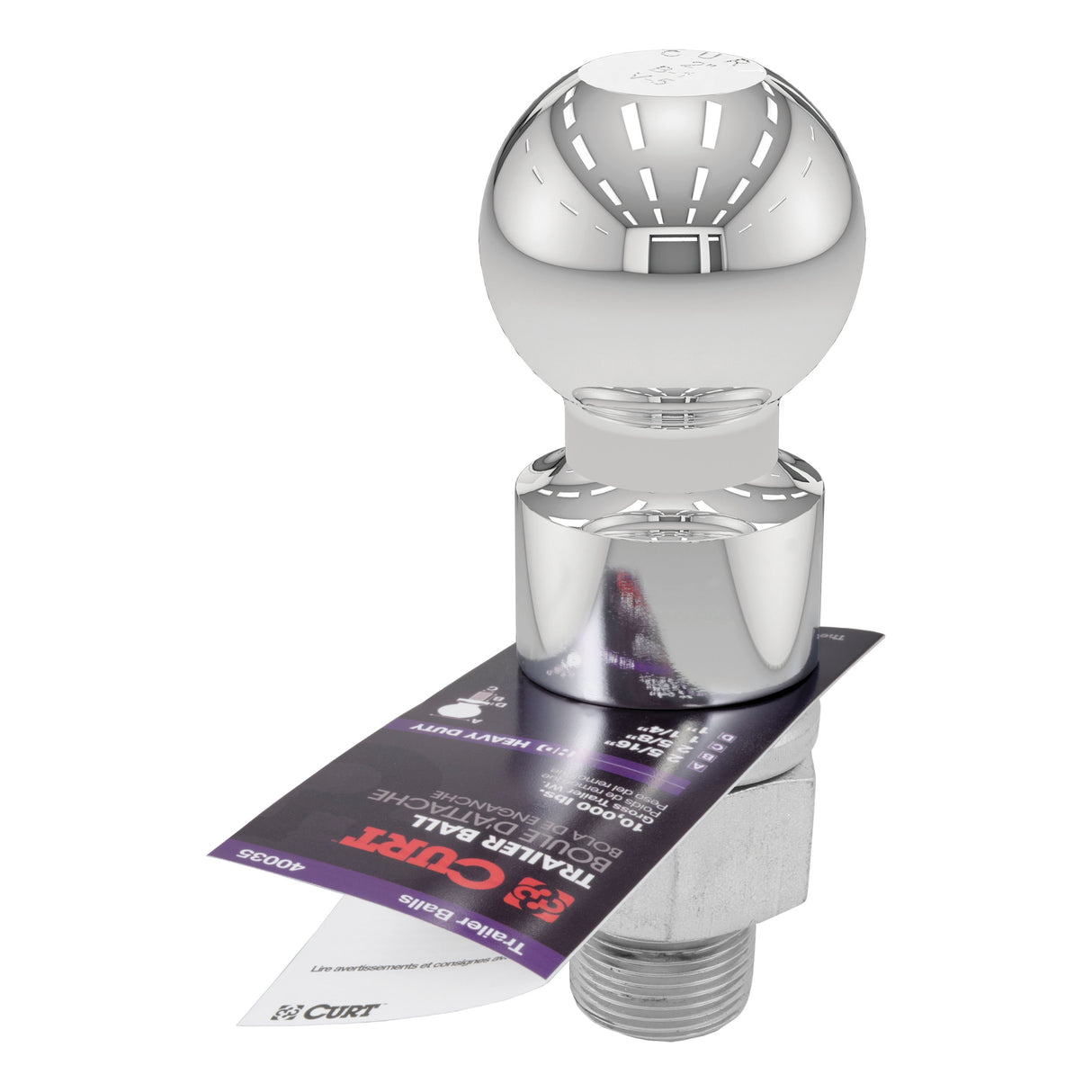 Curt - 2-5/16" Trailer Ball (1-1/4" x 2-5/8" Shank, 1" Rise, 10,000 lbs., Chrome) - 40035
