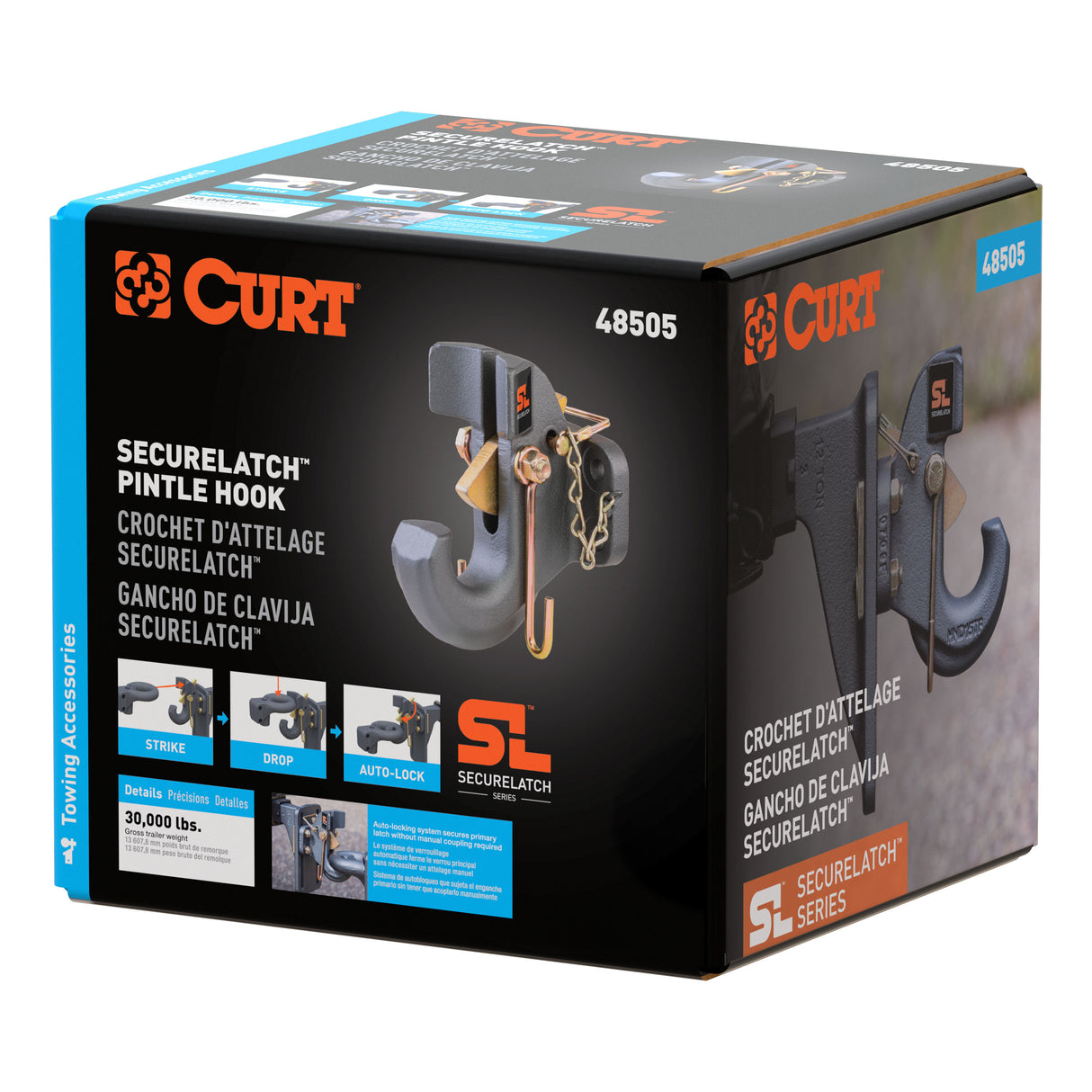 Curt - SecureLatch Pintle Hook (30,000 lbs, 2-1/2" or 3" Lunette) - 48505