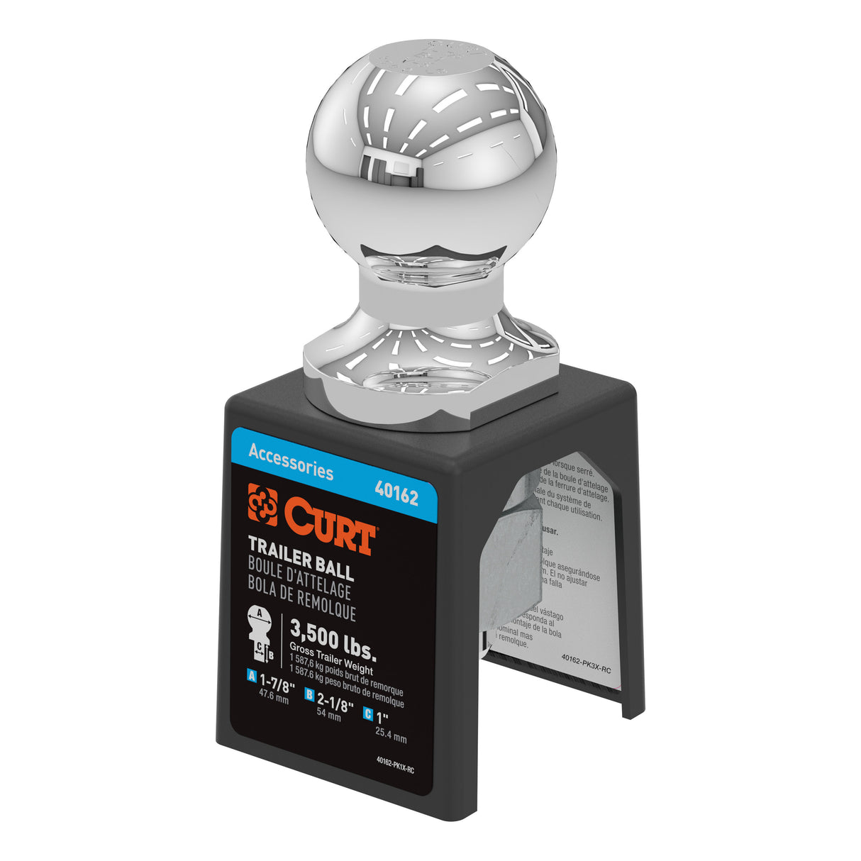 Curt - 1-7/8" Trailer Ball (1" x 2-1/8" Shank, 3,500 lbs., Chrome, Packaged) - 40162