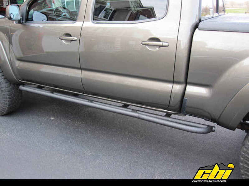 CBI - T2/T3 Toyota Tacoma Classic Bolt-On Rock Sliders | 2005-Current - Shortbed - Dom-upgrade-drawn-over-mandrel - Bare-metal - 300-000-010-079