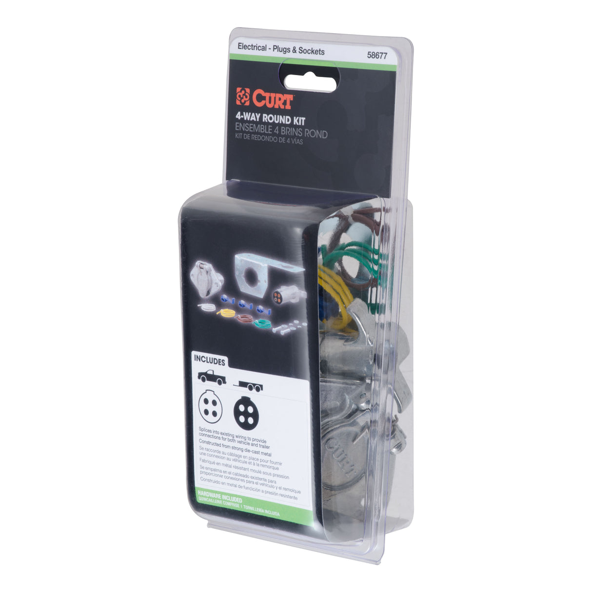 Curt - 4-Way Round Connector Plug & Socket with Hardware (Packaged) - 58677