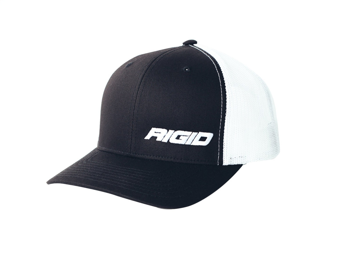 RIGID Industries - 1029 Retro Trucker Hat With Offset Logo, Black Front, White Mesh Snapback