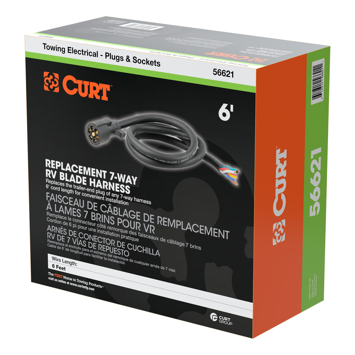 Curt - Replacement 7-Way RV Blade with 6' Wires (Trailer Side, Packaged) - 56621