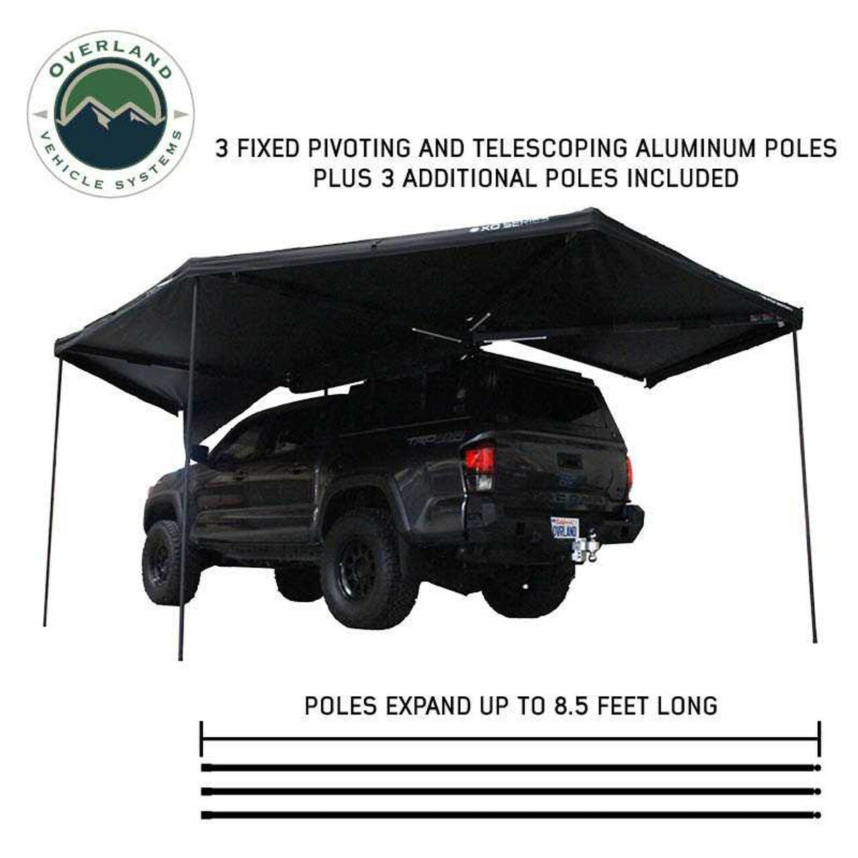 Overland Vehicle Systems - XD Nomadic 270 - Awning W/Lights and Black Out , Passenger Side, Black Body, Black Trim and Black Travel Cover - 19690002