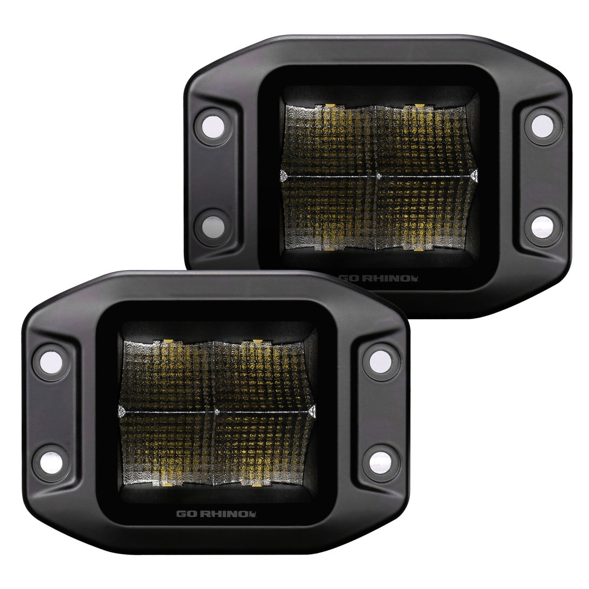 Go Rhino 750400321SCF Blackout Series - CUBEIT 3x3 LED Cube Spot Lights with Flush Mount, Pair