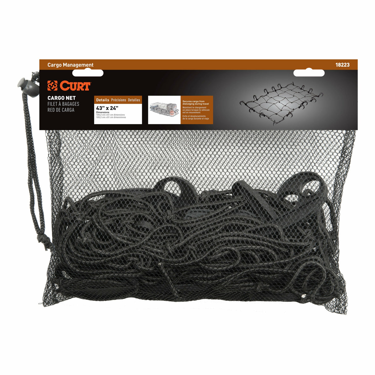 CURT 18223 43 x 24-Inch Elastic Cargo Net with Hooks for Hitch Carrier