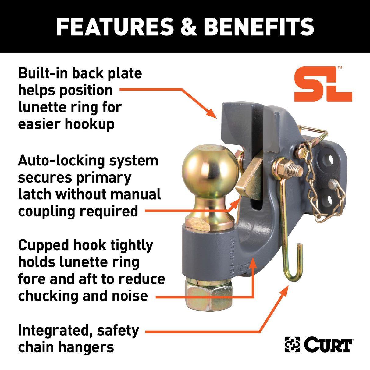 Curt - SecureLatch Ball & Pintle Hitch (2-5/16" Ball, 20,000 lbs.) - 48410