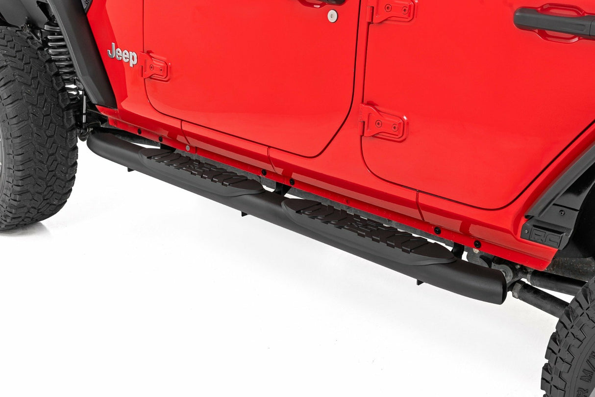 Rough Country - Oval Nerf Steps - 4 Door - Black - Jeep Wrangler Unlimited (18-23) - 21016