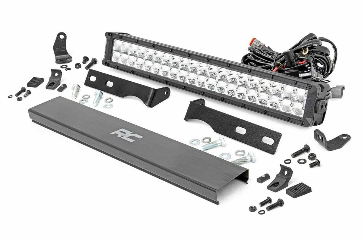 Rough Country - LED Light Kit - Bumper Mount - 20" Chrome Dual Row - Amber DRL - Jeep Grand Cherokee WK2 (11-20) - 70776