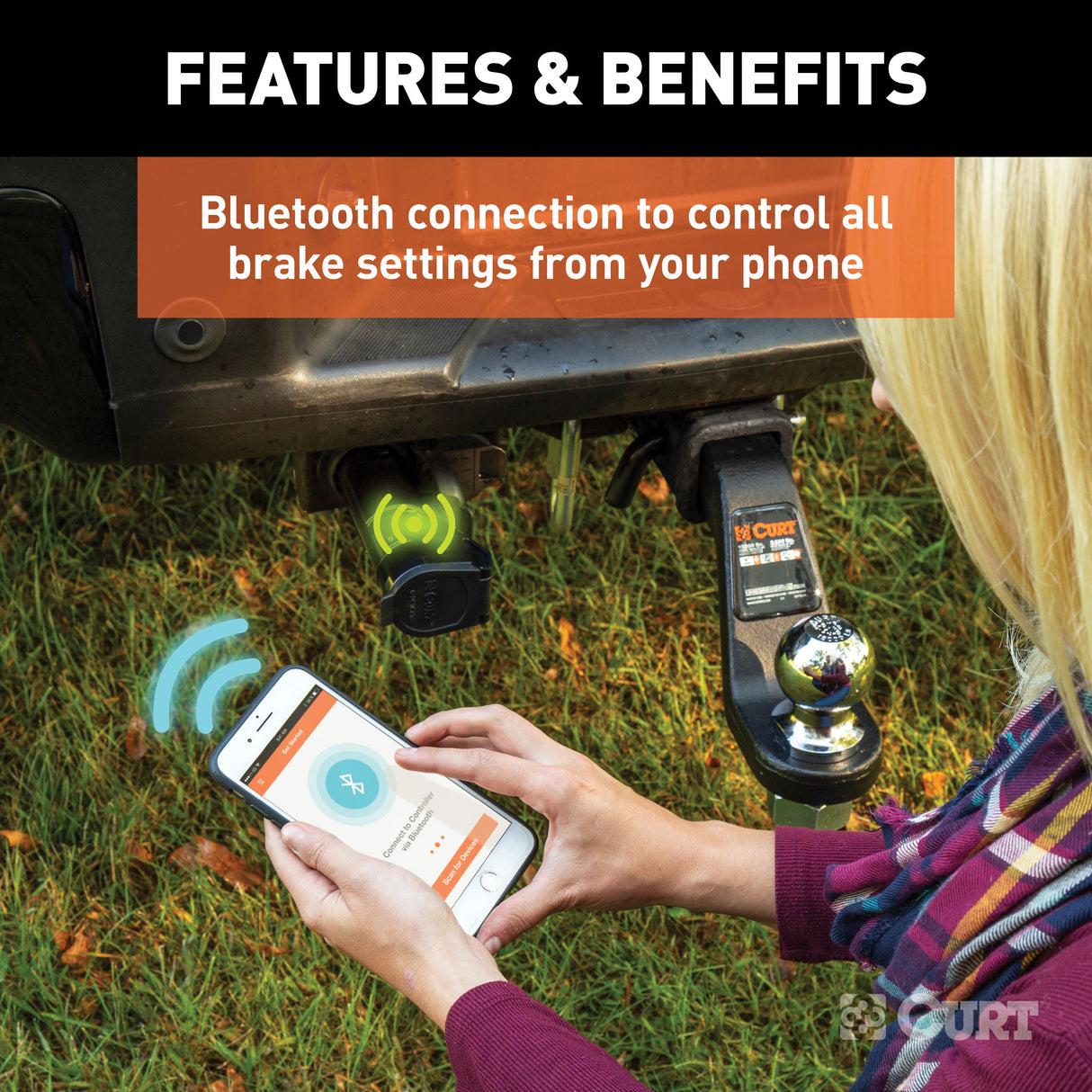 Curt - Echo Mobile Trailer Brake Controller, 7-Way, Bluetooth Smartphone Connection - 51180