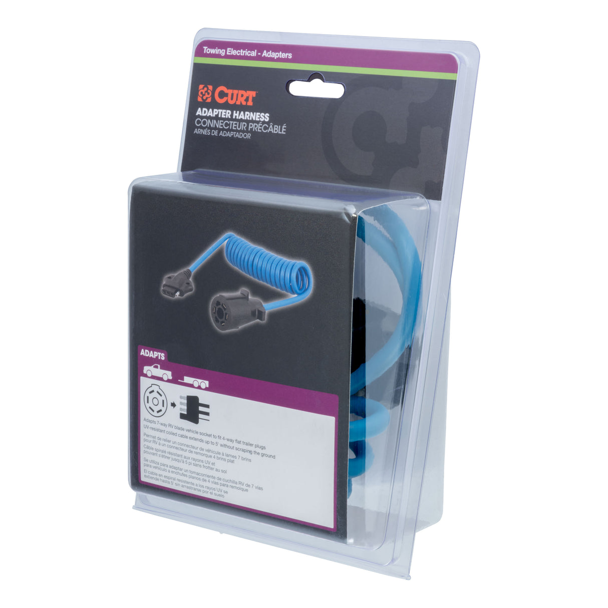 Curt - 8' Electrical Adapter Harness (7-Way RV Blade Vehicle to 4-Way Flat Trailer) - 57280