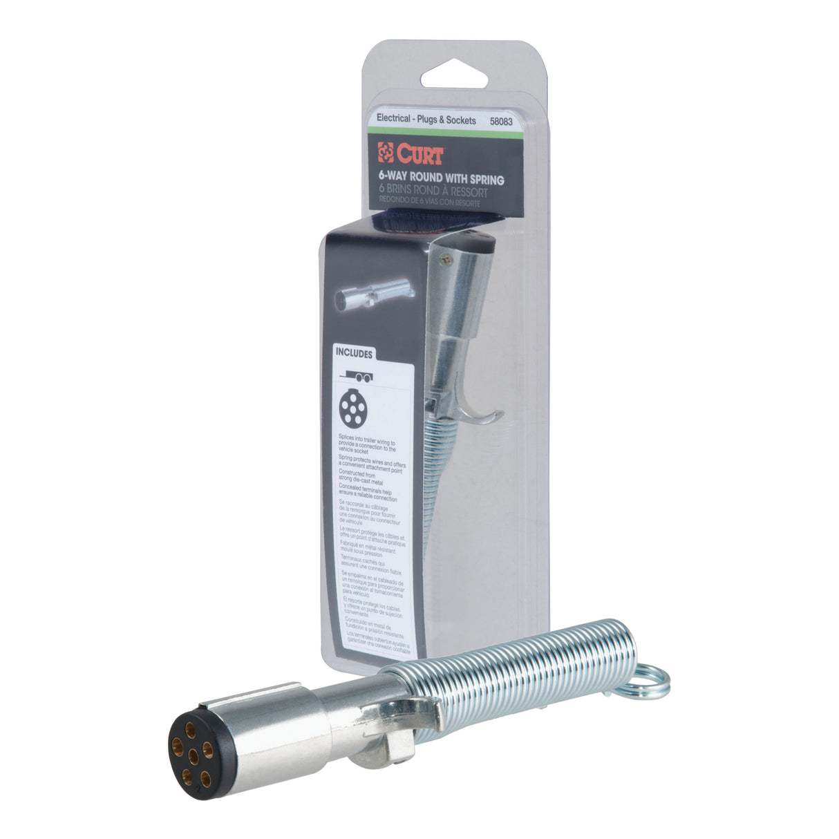 Curt - 6-Way Round Connector Plug with Spring (Trailer Side, Packaged) - 58083