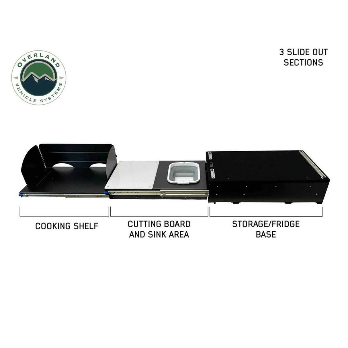 Overland Vehicle Systems - Cargo Box Kitchen With Slide Out Sink, Cooking Shelve and Slide Out Work Station - 21010401