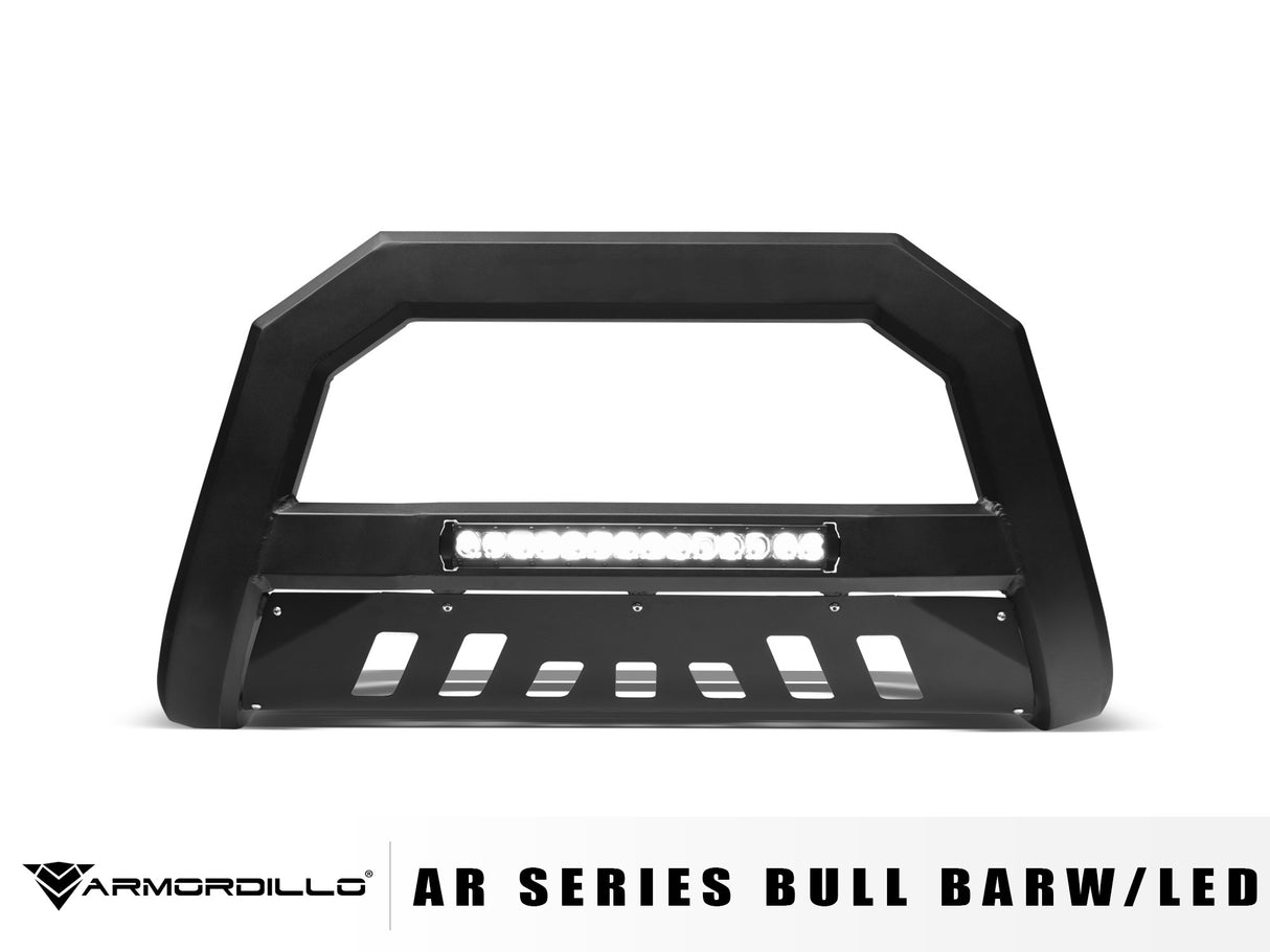 Armordillo 1999-2004 Nissan Pathfinder AR Series Bull Bar W/LED - Matte Black W/Aluminum Skid Plate