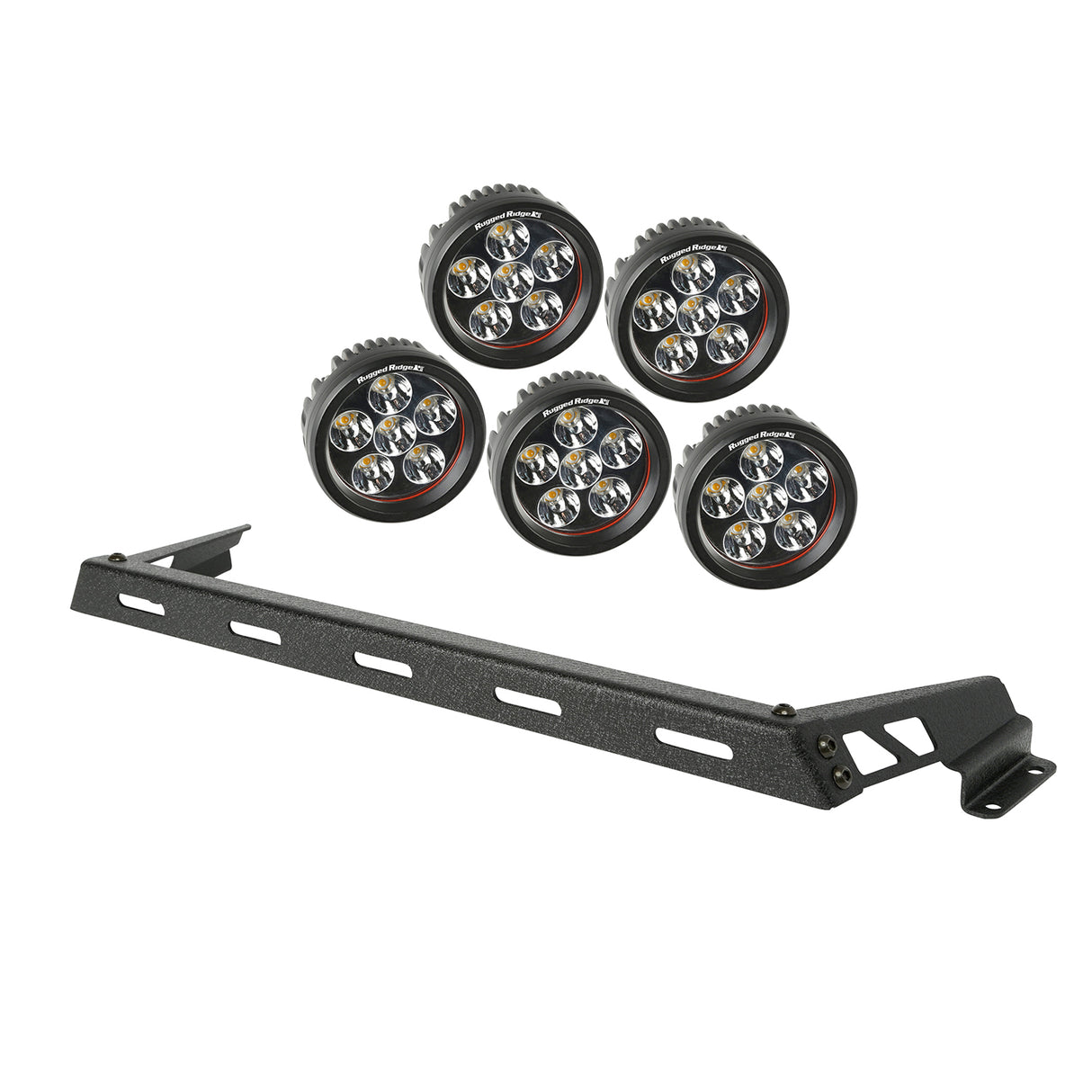 Rugged Ridge - Hood Light Bar Kit, Textured Black, 5 Round LEDs; 07-16 Jeep Wrangler - 11232.14