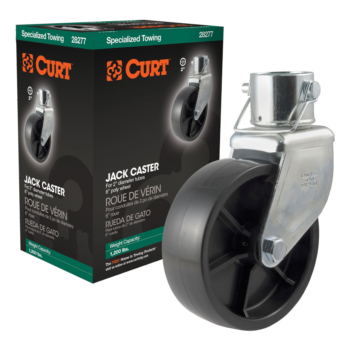 Curt - 6" Jack Caster (Fits 2" Tube, 1,200 lbs, Packaged) - 28277
