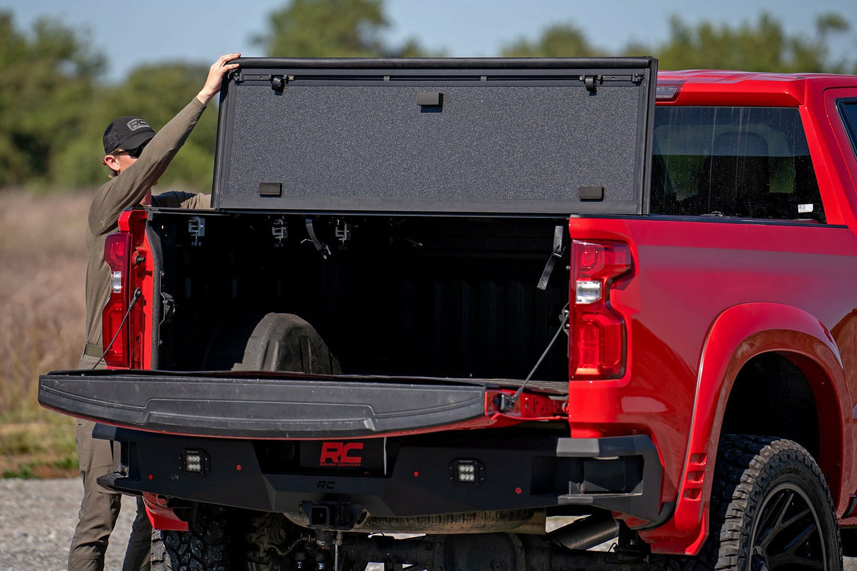 Rough Country - Hard Tri-Fold Flip Up Bed Cover - 6'7" Bed - Chevy GMC 1500 (19-23) - 49120650