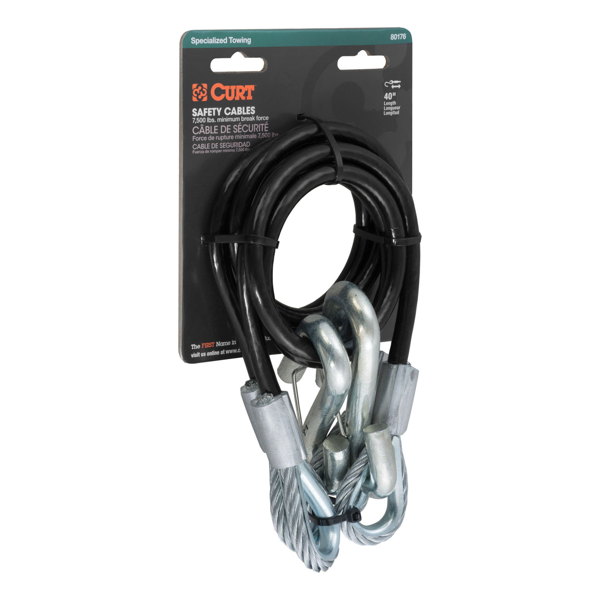 Curt - 44" Safety Cables with 2 Snap Hooks (7,500 lbs, Vinyl-Coated, 2-Pack) - 80176