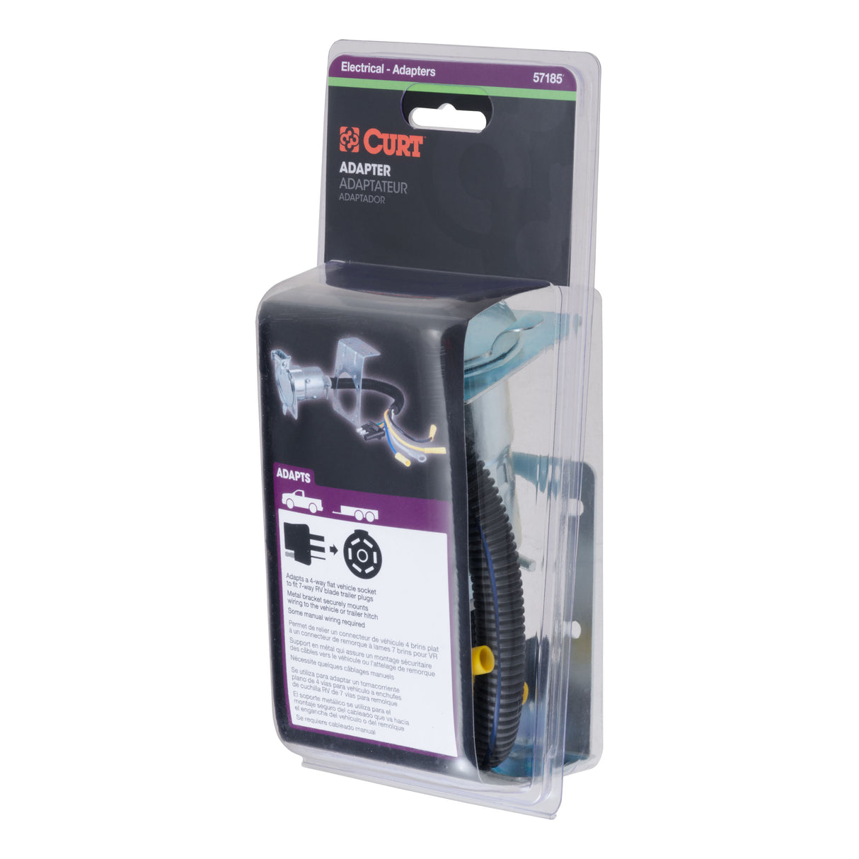 Curt - Electrical Adapter with Bracket (4-Way Flat Vehicle to 7-Way RV Blade Trailer) - 57185