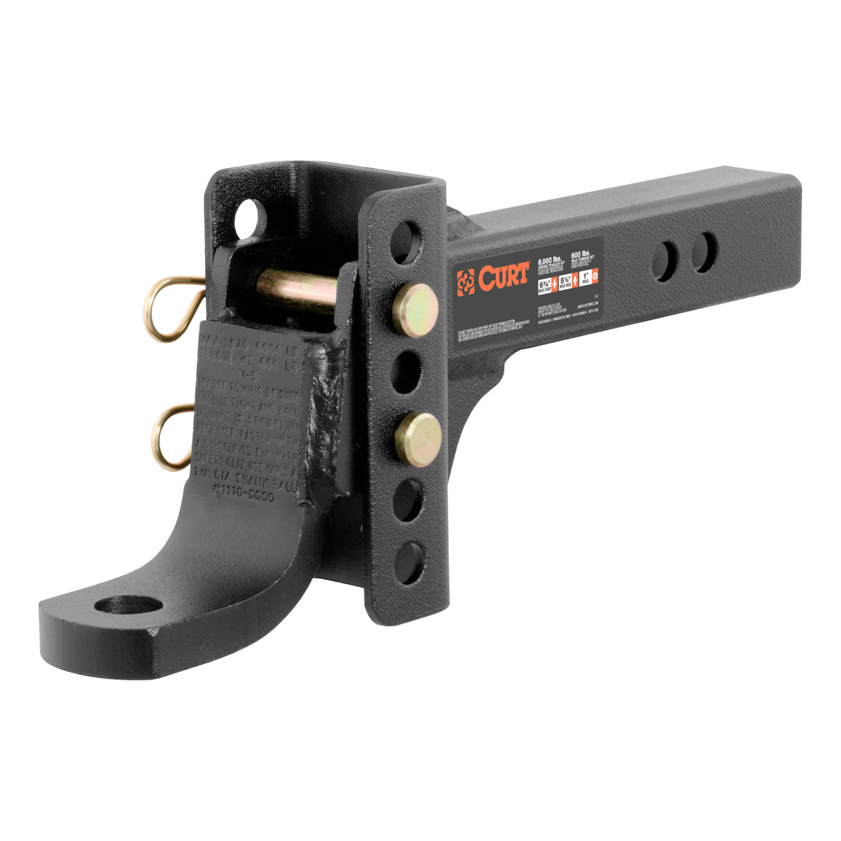 Curt - Adjustable Channel Mount with 1" Ball Hole (2" Shank, 6,000 lbs., 6-3/4" Drop) - 45901