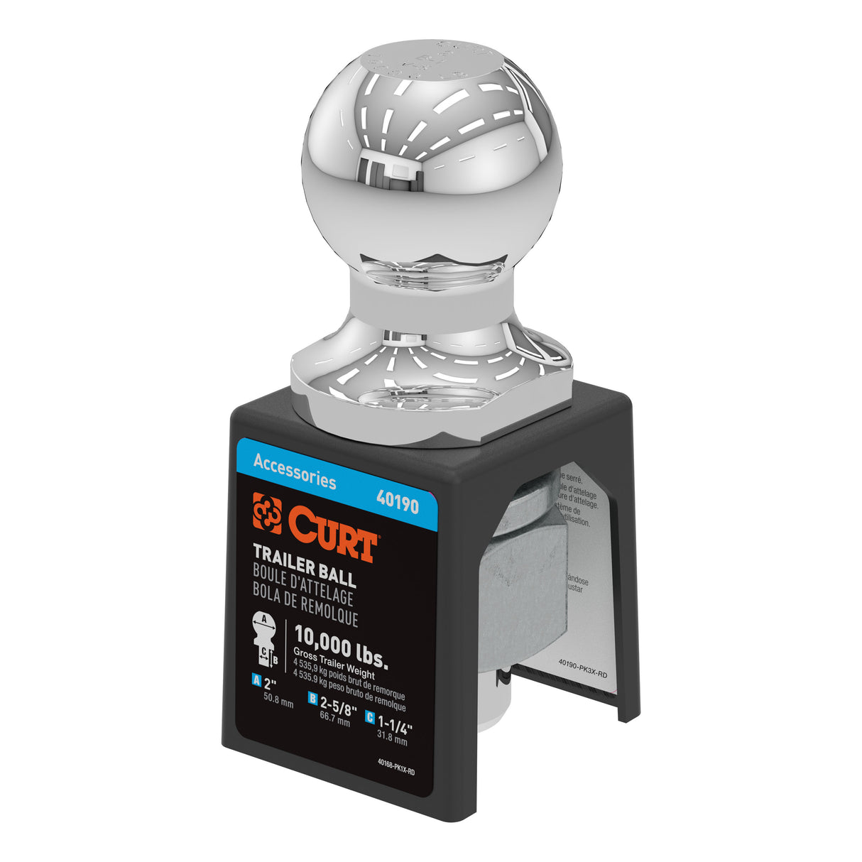 Curt - 2" Trailer Ball (1-1/4" x 2-5/8" Shank, 10,000 lbs, Chrome) - 40190