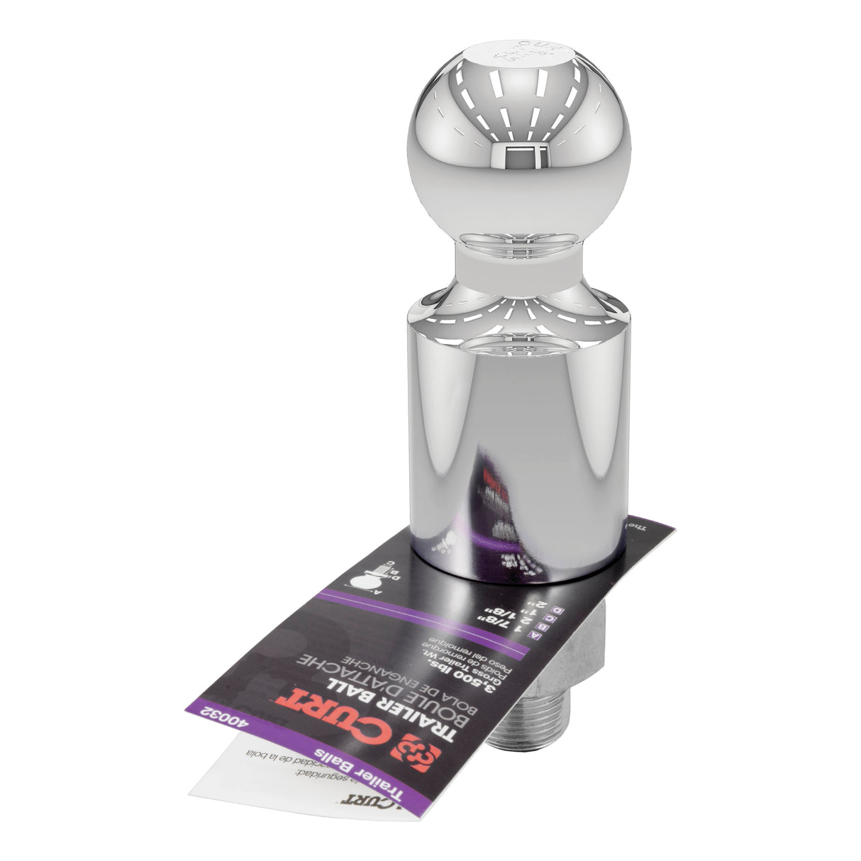 Curt - 1-7/8" Trailer Ball (1" x 2-1/8" Shank, 2" Rise, 3,500 lbs., Chrome) - 40032