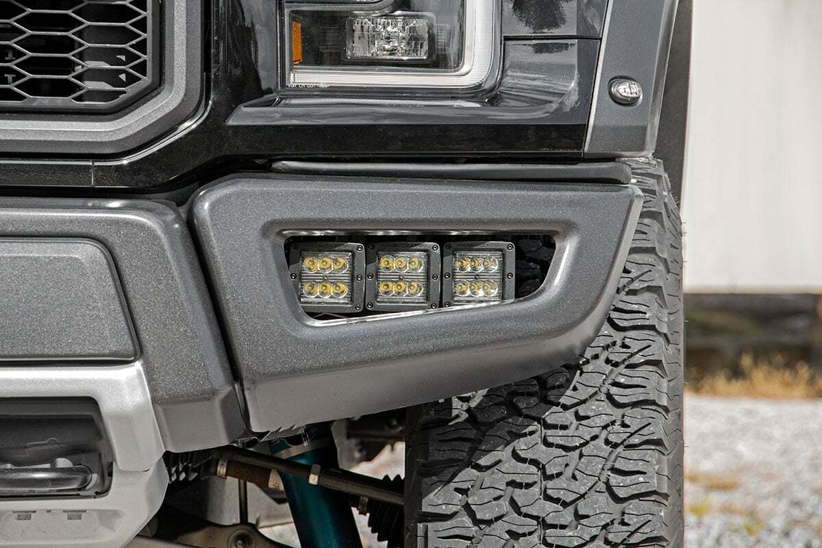 Rough Country - LED Light Kit - Fog Mount - Triple 2" Black Pair - Ford Raptor (17-20) - 70700