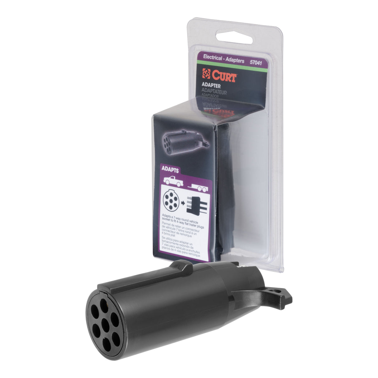 Curt - Electrical Adapter (7-Way Round Vehicle to 4-Way Flat Trailer, Packaged) - 57041