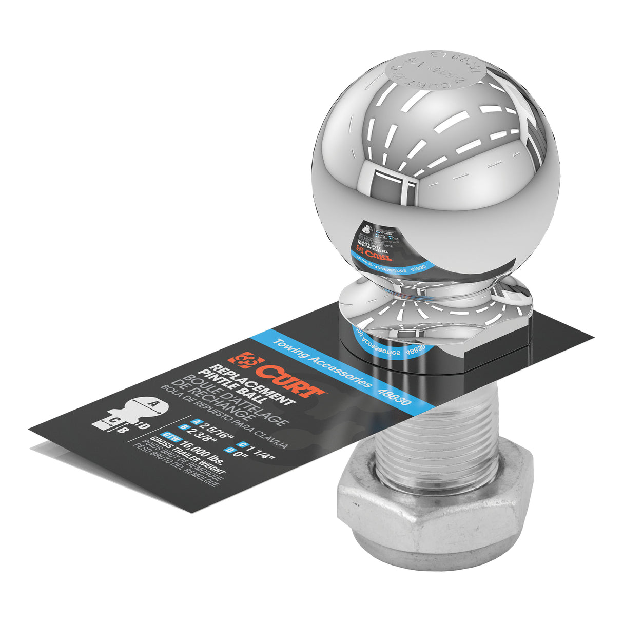 Curt - Replacement 2-5/16" Pintle Ball (16,000 lbs., 1-1/4" Shank) - 48830