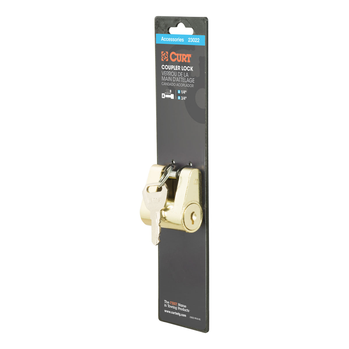 Curt - Coupler Lock (1/4" Pin, 3/4" Latch Span, Padlock, Brass-Plated) - 23022