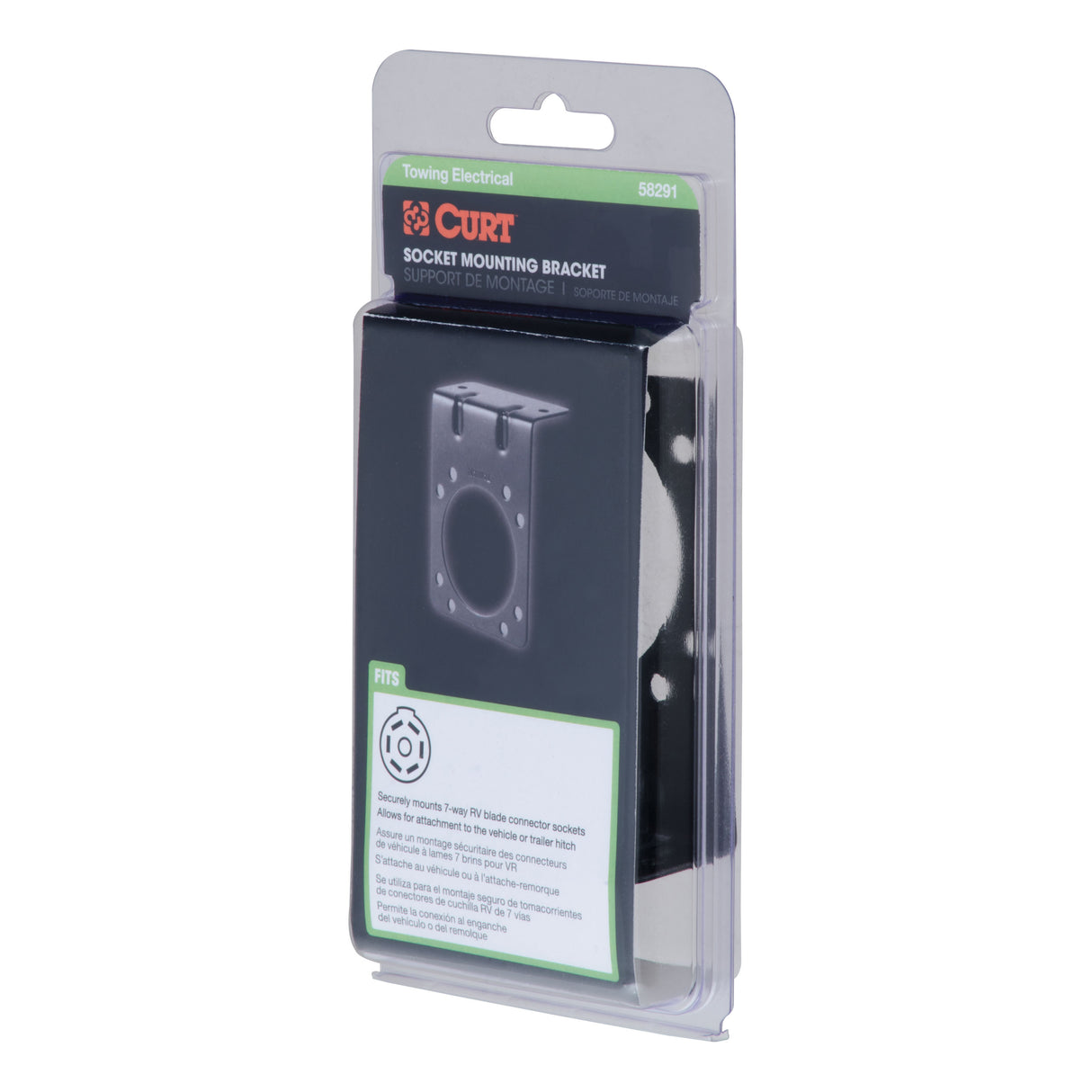 Curt - Connector Mounting Bracket for 7-Way RV Blade (Black, Packaged) - 58291