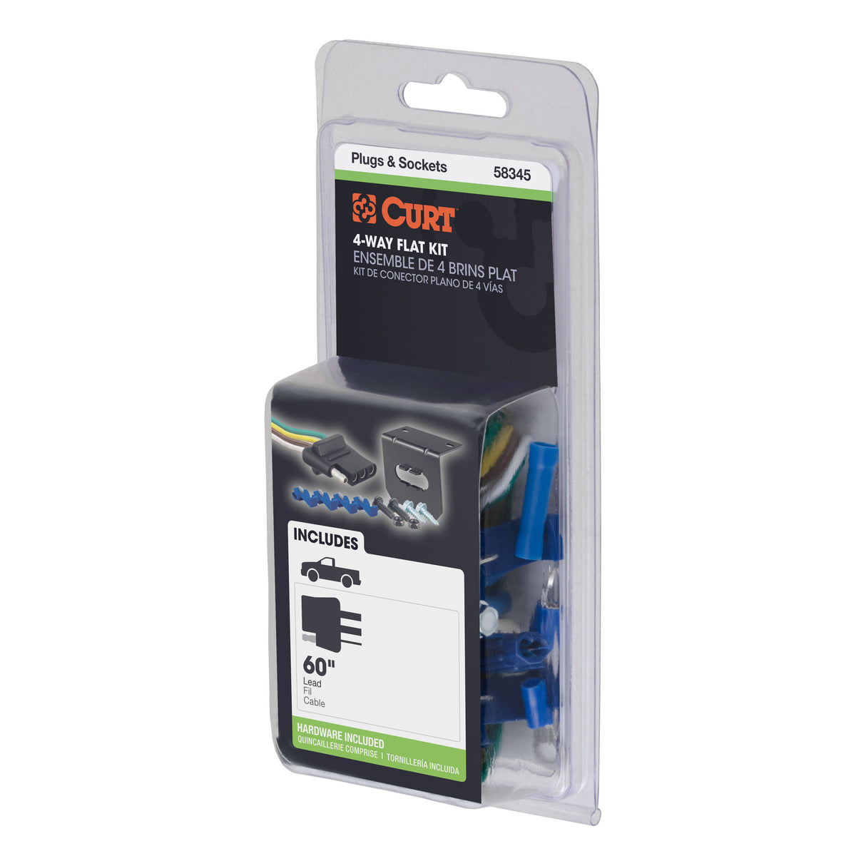 Curt - 4-Way Flat Connector Socket with Hardware (Vehicle Side, Packaged) - 58345