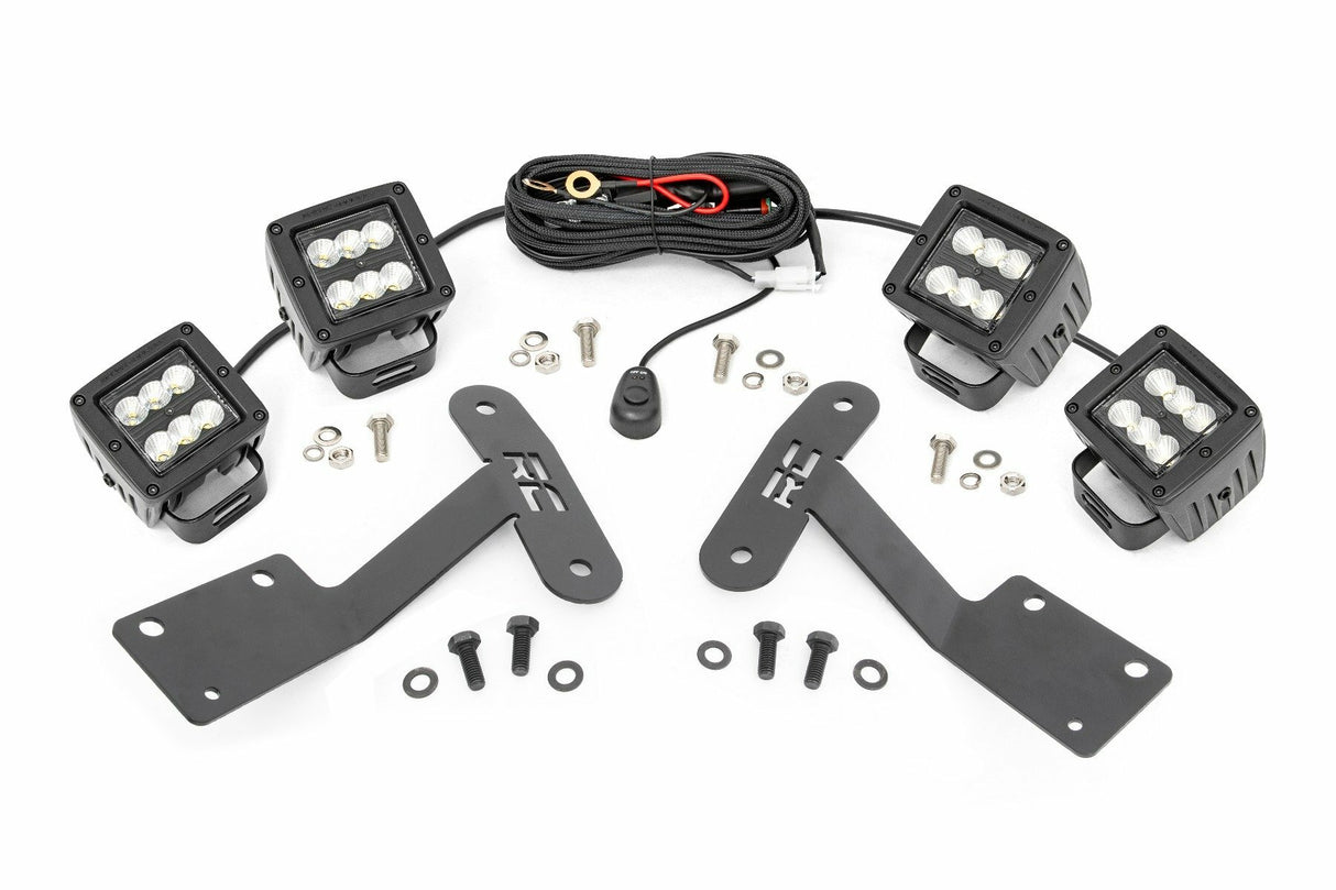 Rough Country - LED Light Kit - Ditch Mount - Dual 2" Black Pairs - Flood - Toyota Tundra (14-21) - 70836