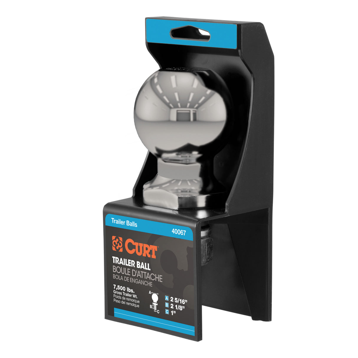 Curt - 2-5/16" Trailer Ball (1" x 2-1/8" Shank, 7,500 lbs., Stainless, Packaged) - 40084