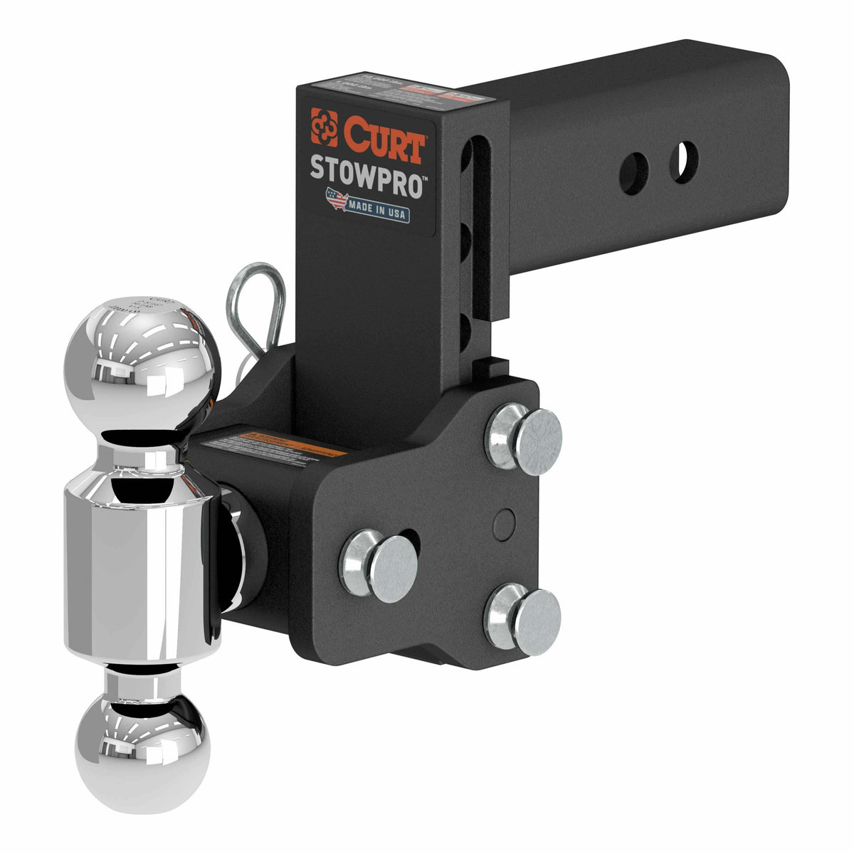 CURT 45971 StowPro USA-Made Ball Mount, 5" Drop, 2-1/2" Shank, Dual Ball