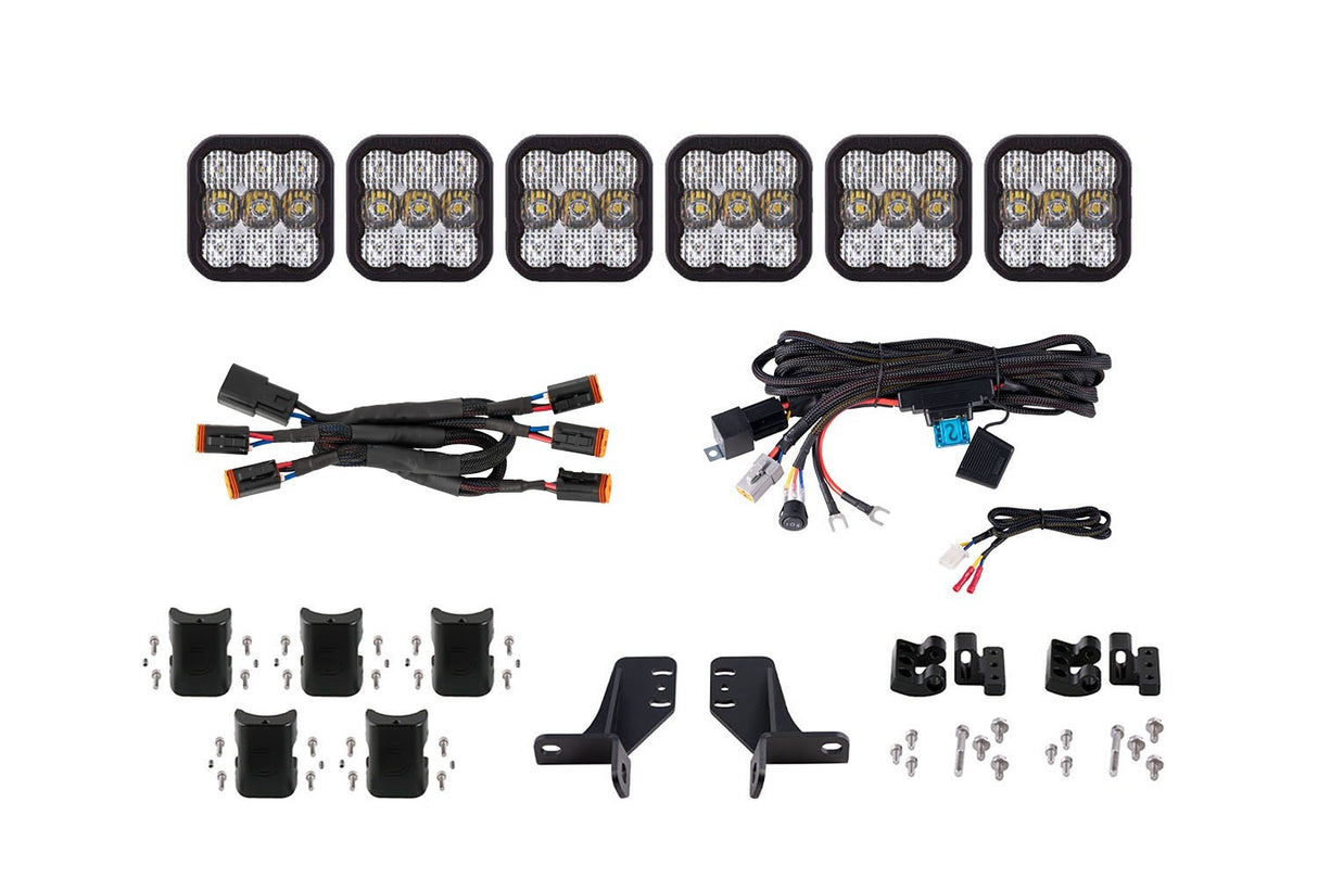 Diode Dynamics - Bronco SS5 6-Pod CrossLink Grille Lightbar Kit Pro White Combo - DD7270