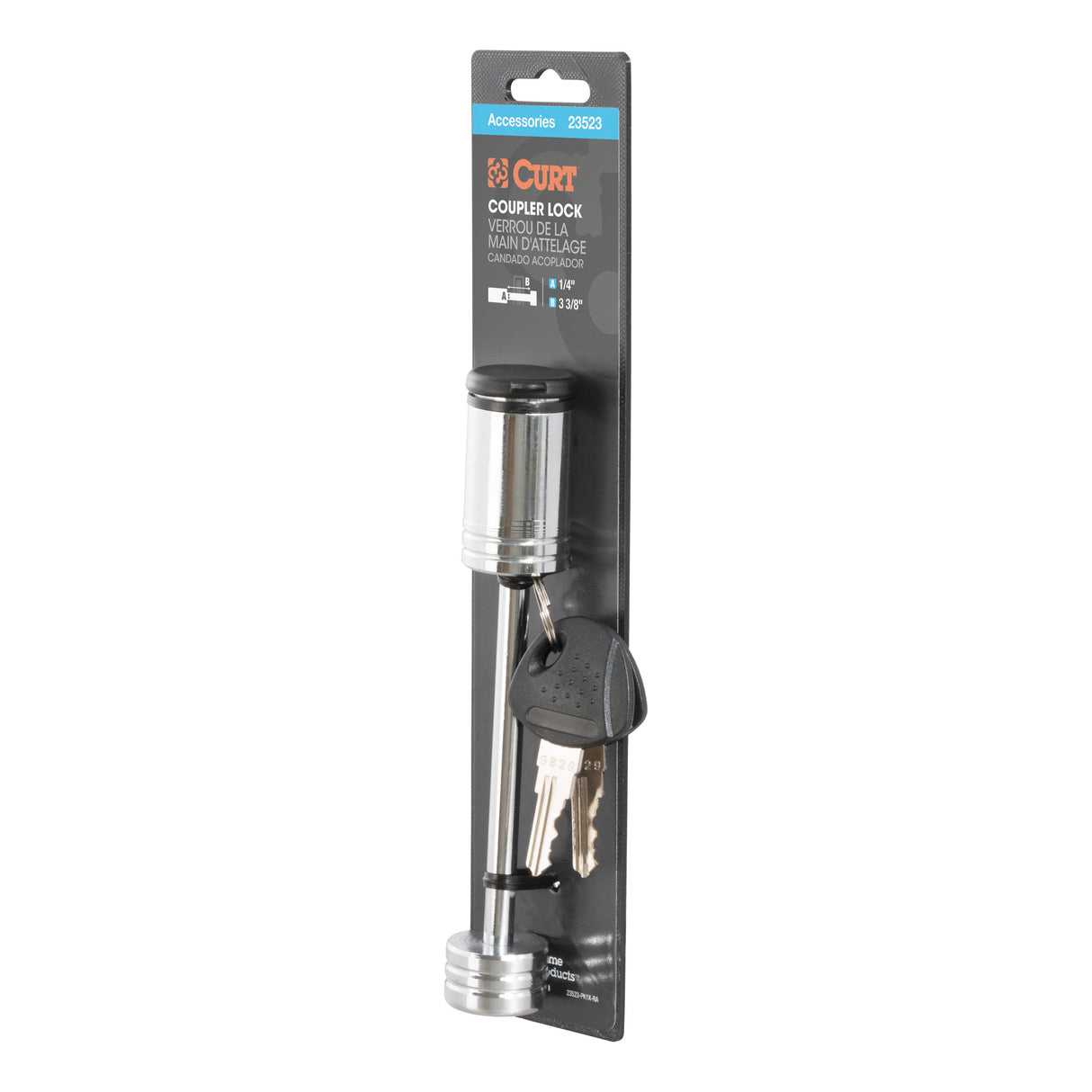 Curt - Coupler Lock (1/4" Pin, 3-3/8" Latch Span, Barbell, Chrome) - 23523