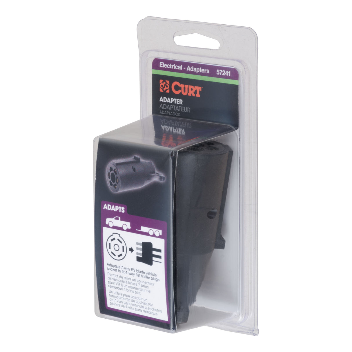 Curt - Electrical Adapter (7-Way RV Blade Vehicle to 4-Flat Trailer, Packaged) - 57241