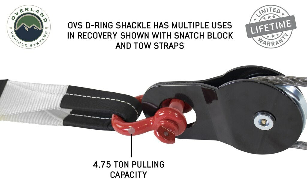 Overland Vehicle Systems - 19019904 Recovery Shackle 3/4 Inch 4.75 Ton Red - 19019904
