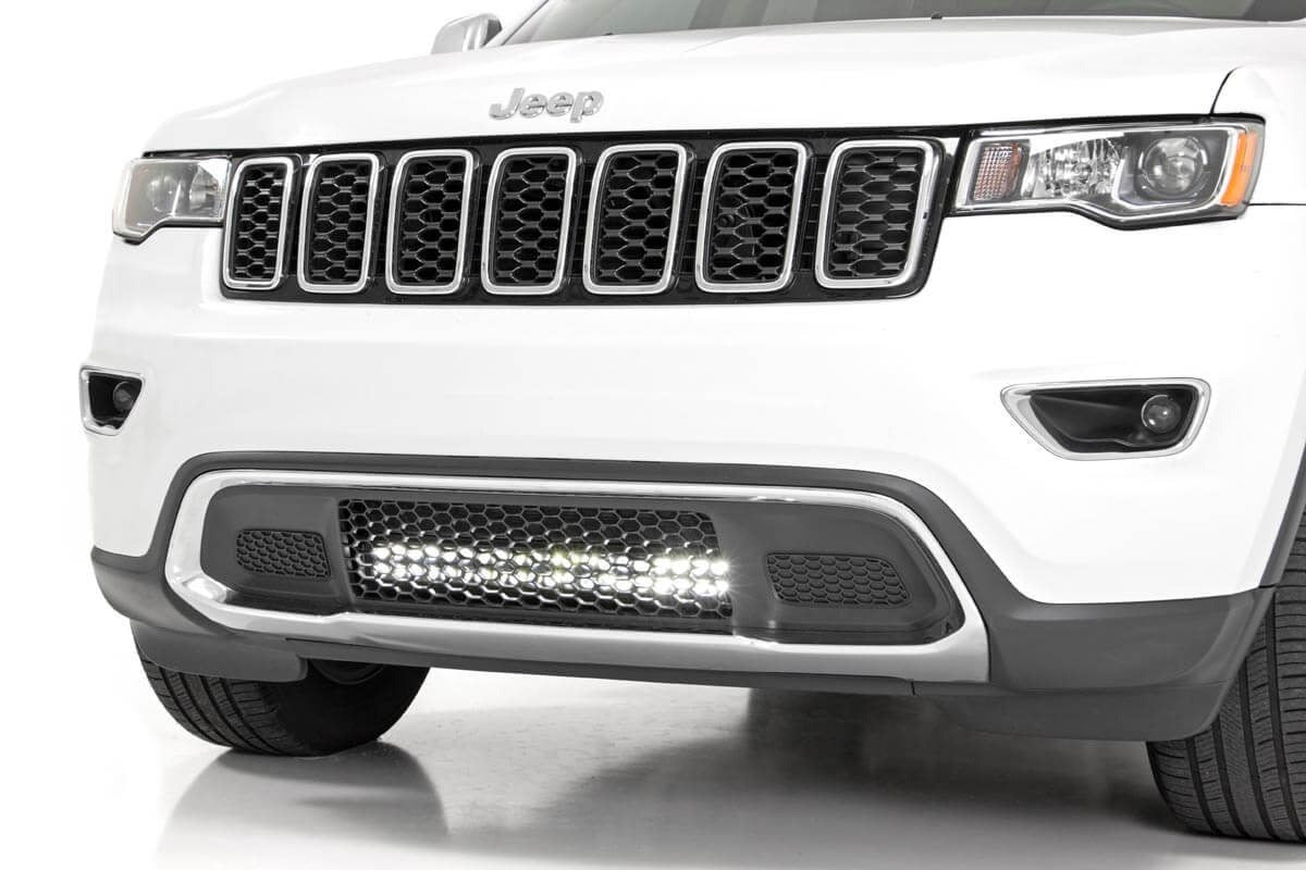 Rough Country - LED Light Kit - Bumper Mount - 20" Chrome Dual Row - Amber DRL - Jeep Grand Cherokee WK2 (11-20) - 70776