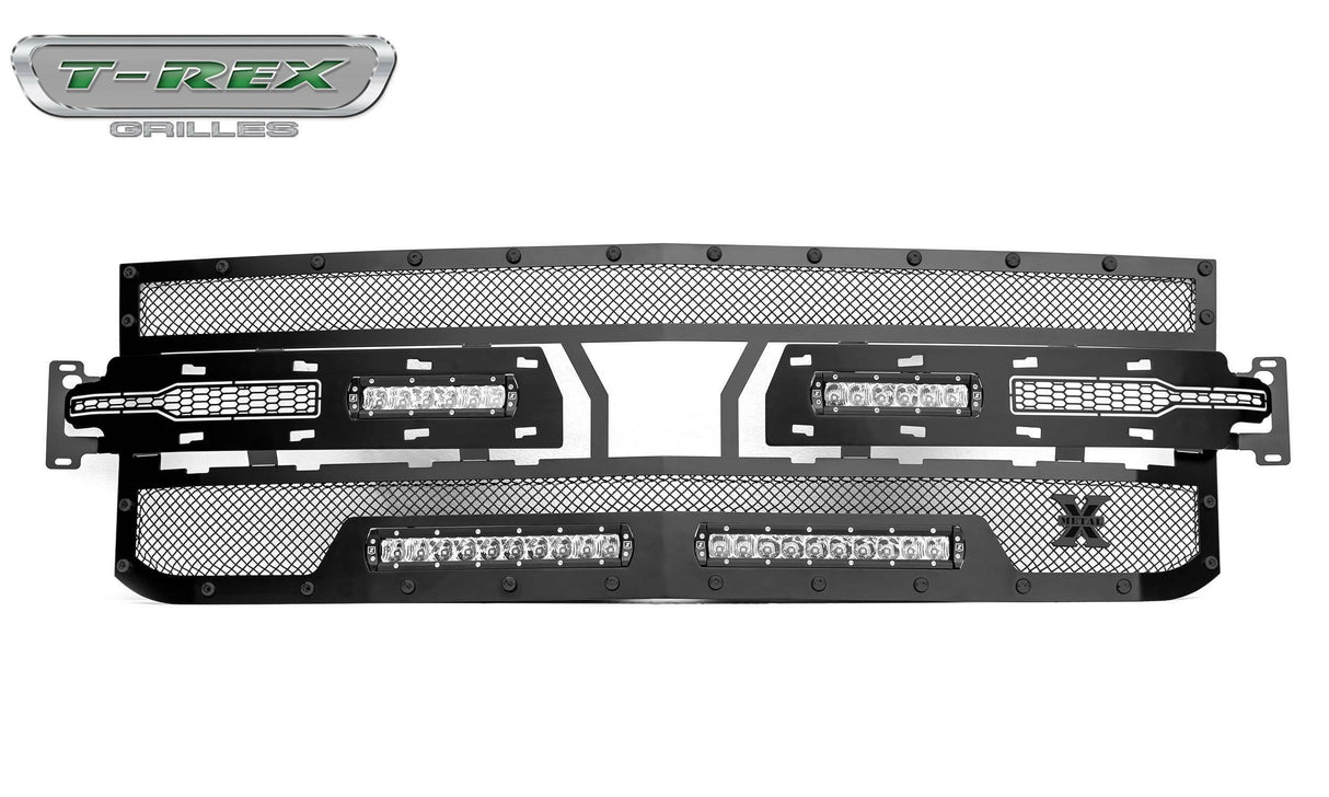 T-Rex Grilles - T-REX 2019-2021 Silverado 1500 Stealth Torch Grille, Black, 1 Pc, Replacement, Black Studs, Incl. (2) 6 inch and (2) 10 inch LEDs - PN #6311261-BR - 6311261-BR