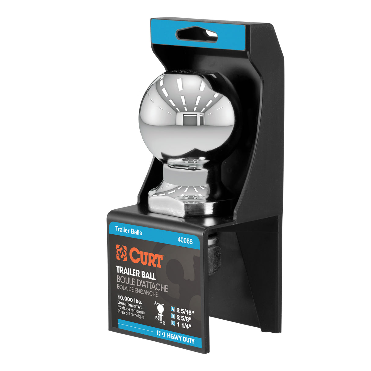 Curt - 2-5/16" Trailer Ball (1-1/4" x 2-5/8" Shank, 10,000 lbs., Chrome, Packaged) - 40068