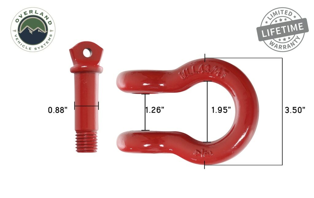Overland Vehicle Systems - 19019904 Recovery Shackle 3/4 Inch 4.75 Ton Red - 19019904