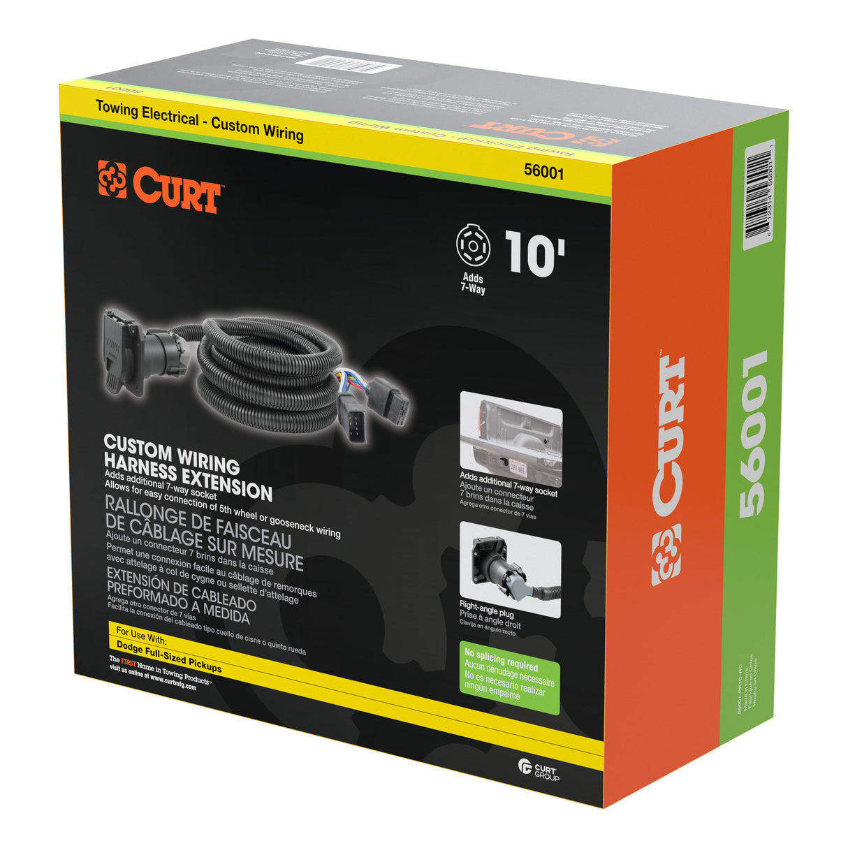 Curt - 10' Custom Wiring Extension Harness (Adds 7-Way RV Blade to Truck Bed) - 56001