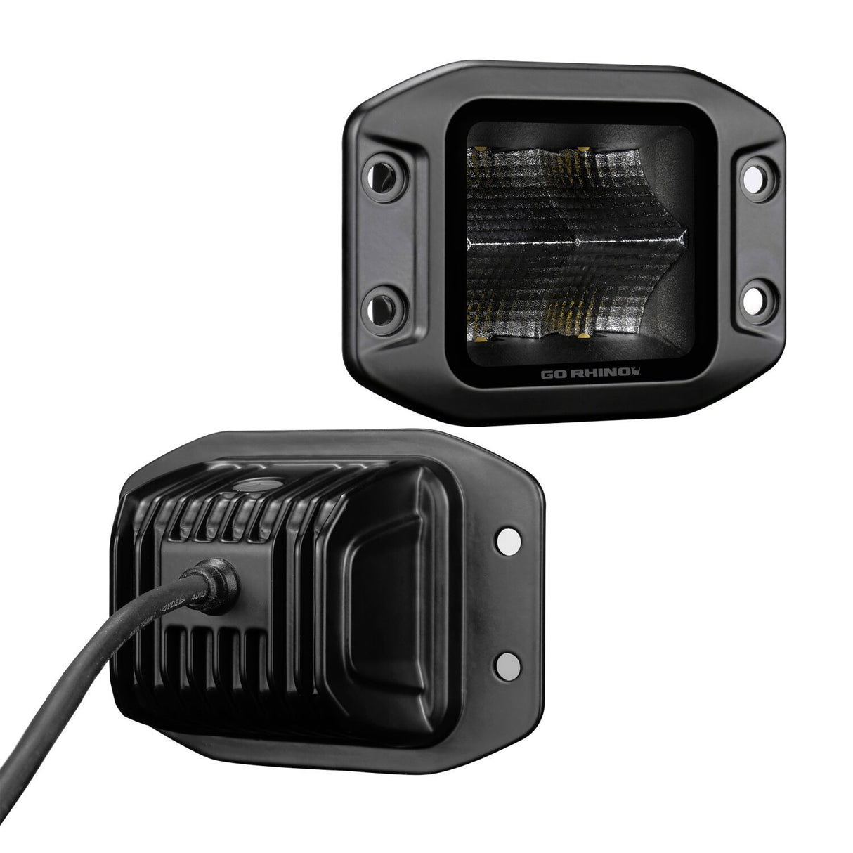 Go Rhino 750400321FCF Blackout Series - CUBEIT 3x3 LED Cube Flood Lights with Flush Mount, Pair