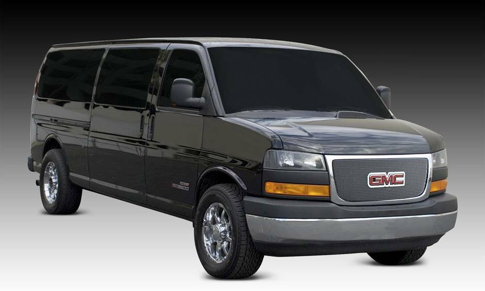 T-Rex Grilles - 1 Pc Small Mesh Stainless Steel Sport Grille Overlay - Does not fit cargo or passenger models with sealed beam headlights, with logo opening - 44316