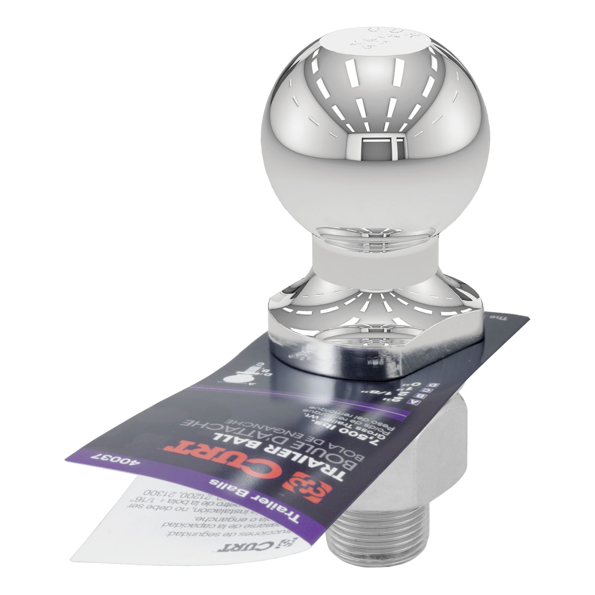 Curt - 2" Trailer Ball (1" x 2-1/8" Shank, 7,500 lbs., Chrome) - 40037