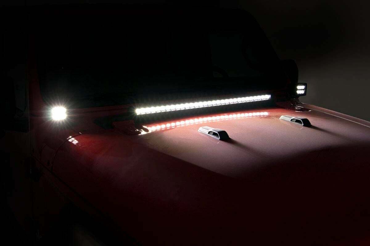 Rough Country - Jeep 2-inch LED Lower Windshield Kit (18-21 Wrangler JL, 20-21 Gladiator JT - Black-Series w Amber DRL) - 70052DRLA