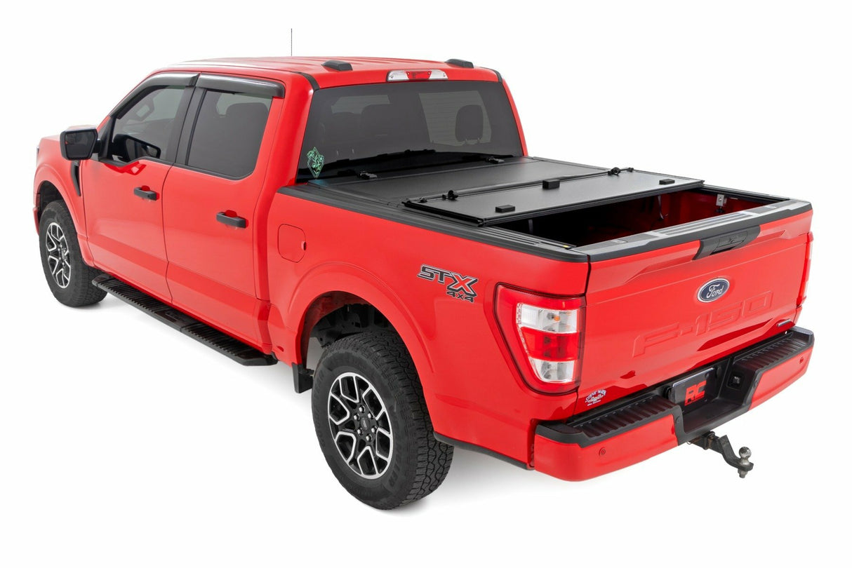 Rough Country - Hard Tri-Fold Flip Up Bed Cover - 5'7" Bed - Ford F-150 (15-20) - 49220550