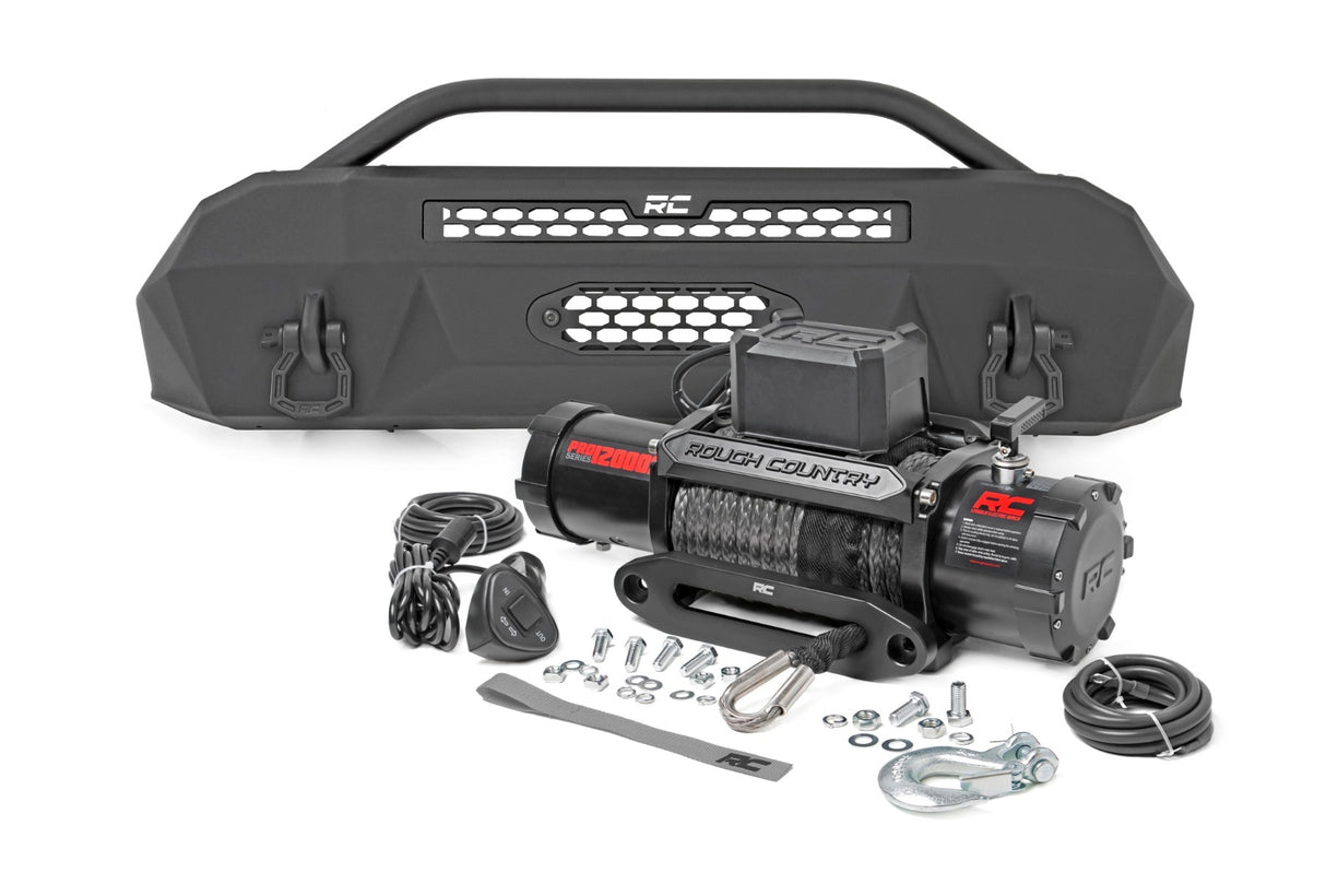 Rough Country - Front Bumper - Hybrid - 12000-Lb Pro Series Winch - Synthetic Rope - Toyota Tacoma (16-23) - 10715